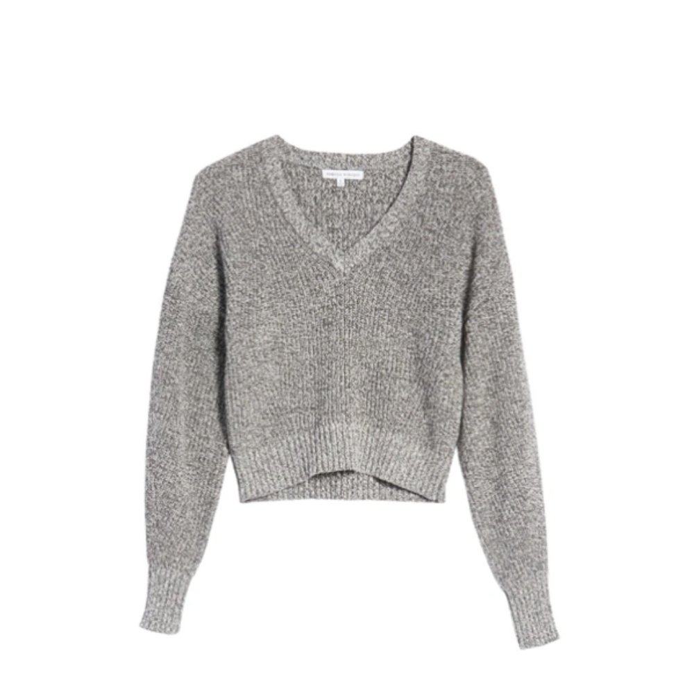 NEW - Rebecca Minkoff‎ Bowie Marled V-Neck Dolman Crop Sweater - Heather Grey